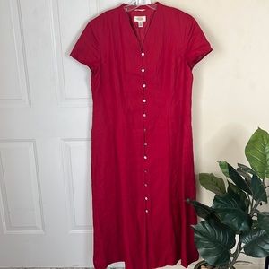 Talbots Blood Red Irish Linen
Maxi Shirt Shift Dress Size 18